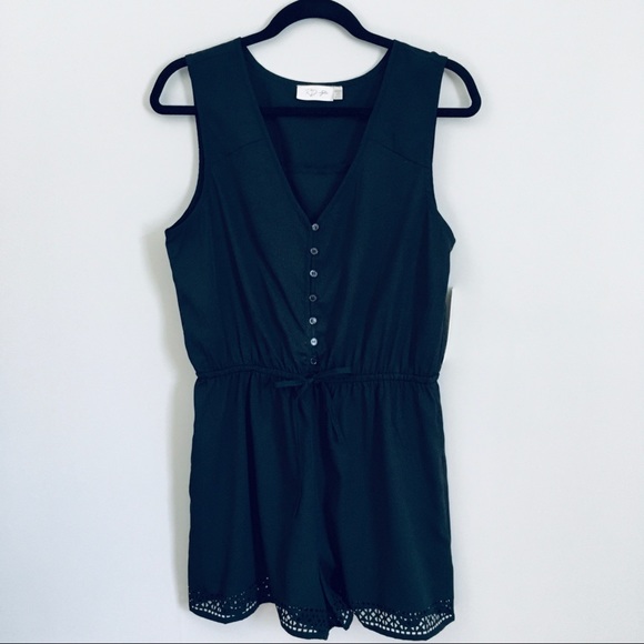 RD Style Pants - NWT RD Style black laser cut button up romper medium